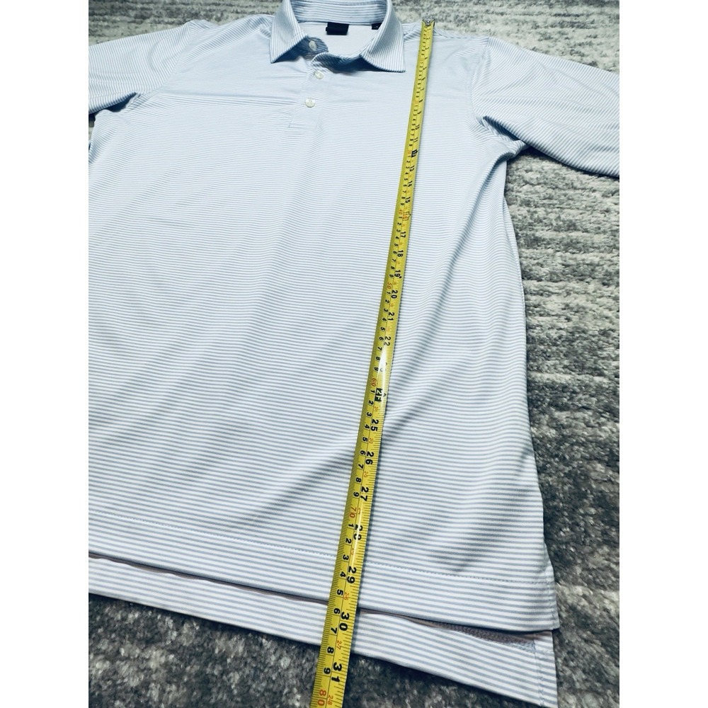 Dunning Polo Shirt Mens Medium Blue Striped Performance Scotland Flower - Picture 5 of 11